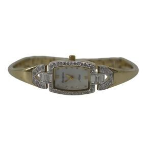 Vtg Armitron Now Gold Tone Wristwatch Rhine Stone White Face